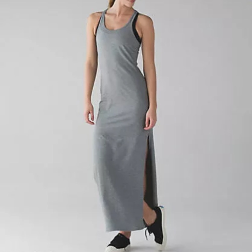 LULULEMON REFRESH MAXI DRESS HEATHERED GREY sleeveless with side slits